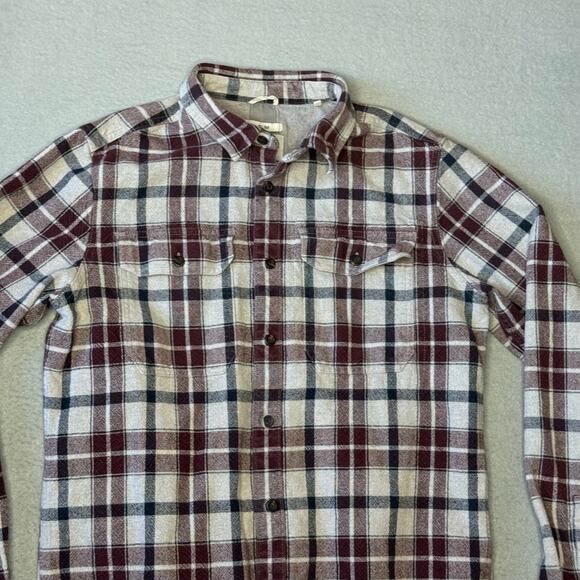 prAna Men's Wedgemont Slim Flannel Shirt Organic Cotton Ivory & Burgundy - Small - Picture 3 of 9